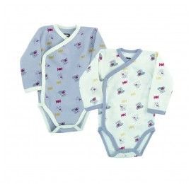 Lot de 2 bodys croisés devant Praline & Caramel Blanc et Bleu